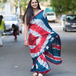 Mulmul saree red and blue color MML01082