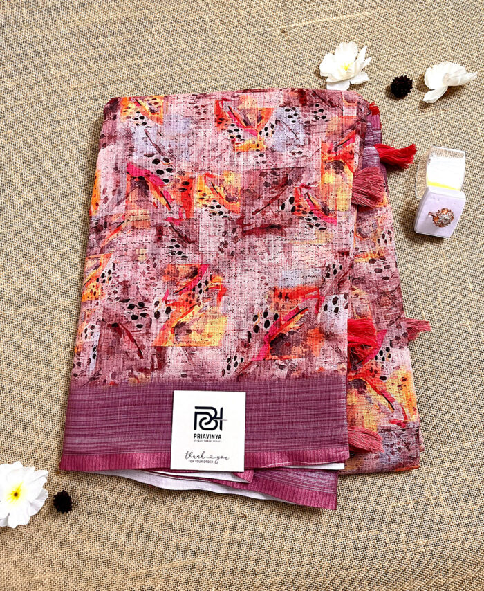 Brasso Multicolor Digital Print Linen Saree LDP040823S12