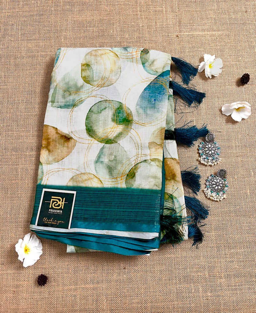 Digital Circle Printed Cotton Linen Silk Saree-LLC0823027