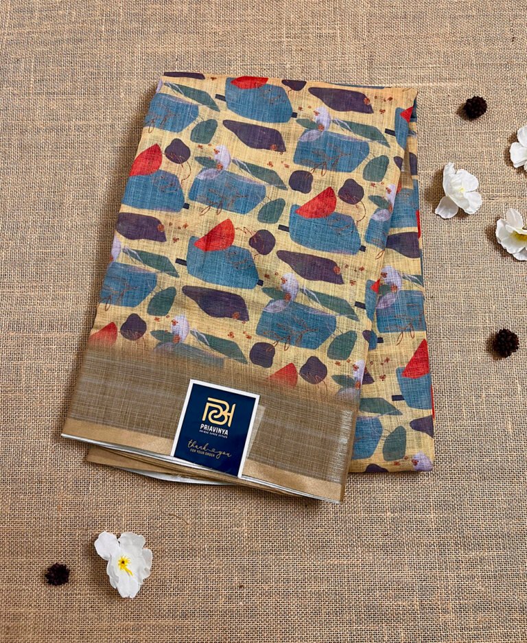 Digital Print Abstract Shapes Linen Silk Saree LPS030823S20