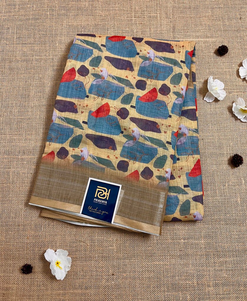 Digital Print Abstract Shapes Linen Silk Saree LPS030823S20