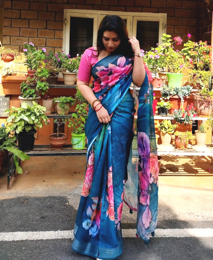 Floral Multicolor Digital Linen Print Saree LDP050823S12