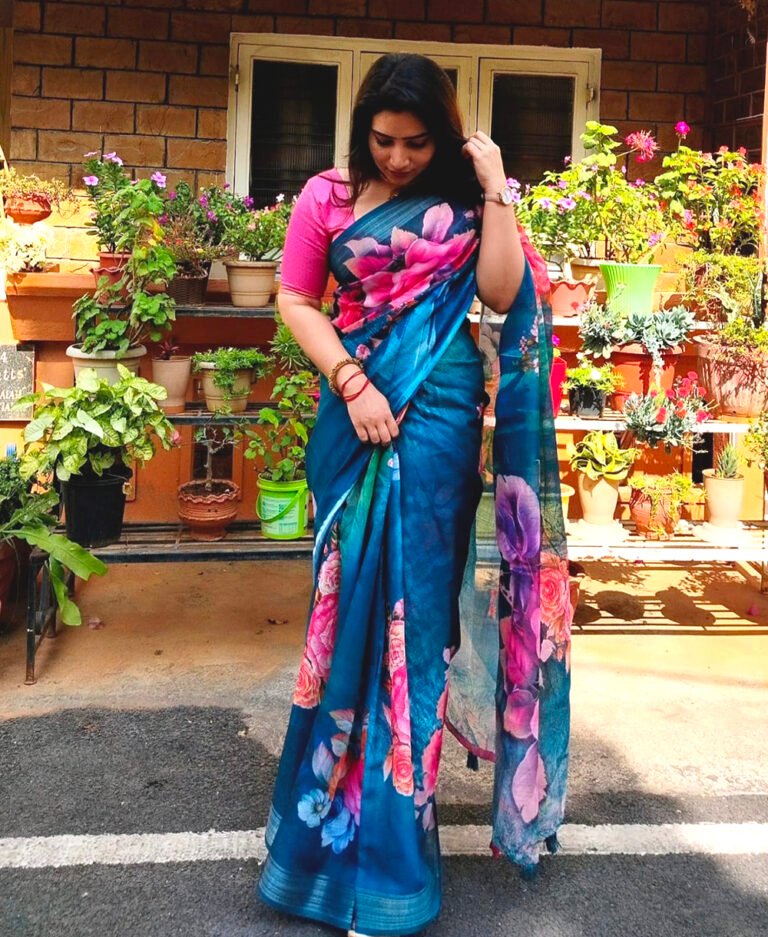 Floral Multicolor Digital Linen Print Saree LDP050823S12