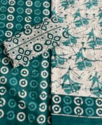 Green Hand Block Printed Mul Cotton Saree - Image 2