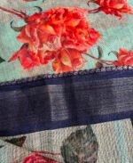 Rose floral Cotton Linen Silk Saree - Image 2