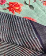 Rose floral Cotton Linen Silk Saree - Image 3