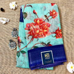 Rose floral Cotton Linen Silk Saree LFS0823020