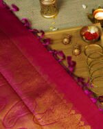Dark Pink Shades Handwoven Wedding Silk Saree - Image 2