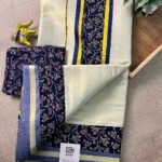 Kerala Saree with Blue Ajrakh Chanderi Border