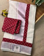 Kerala Saree with Red Ajrakh Chanderi Border - Image 2