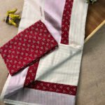 Kerala Saree with Red Ajrakh Chanderi Border