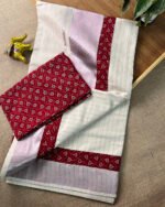 Kerala Saree with Red Ajrakh Chanderi Border