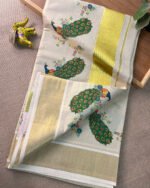 Kerala Gold Tissue Saree Mayil Peeli Design - Image 2