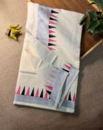 Kerala Saree with Silver Zari with Black & Pink Temple Border