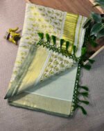 Traditional Kerala Kasavu Full Tissue Cotton Embroidery Saree - Image 2