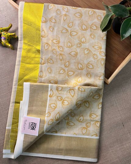 Mor Pankh Golden Zari Kerala Kasavu Saree
